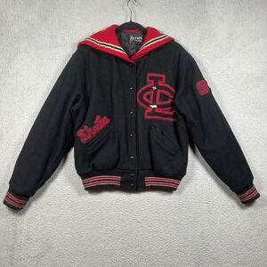 Vintage Butwin Varsity Jacket Men's L Black Red Wool Sailor Hood Letterman USA